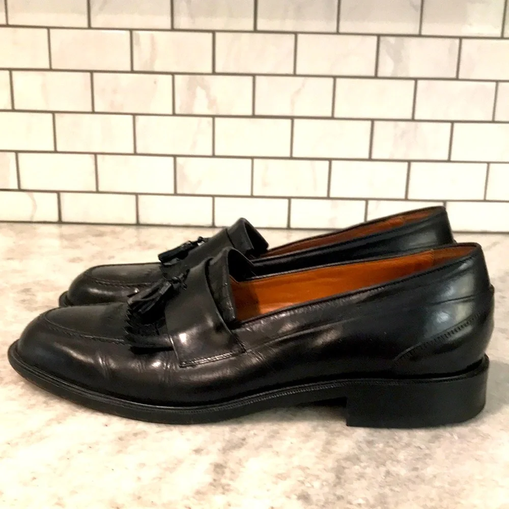 Bostonian Loafers Mens 13 Black Tassel Leather Shoes Luxe Made in Italy Classic - Picture 1 of 10